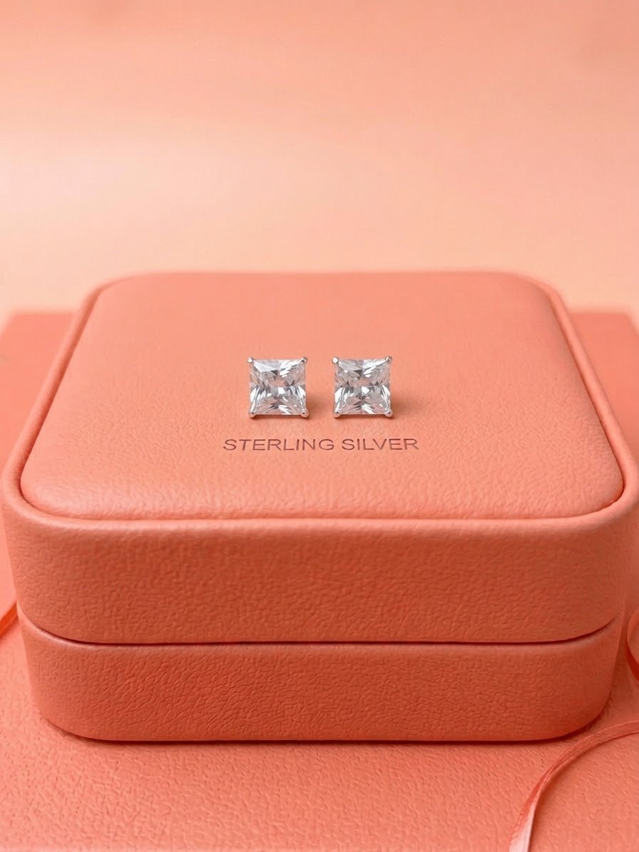 Aretes Zirconia Cuadrados Grandes